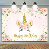 Toile de fond joyeux anniversaire licorne florale et scintillante